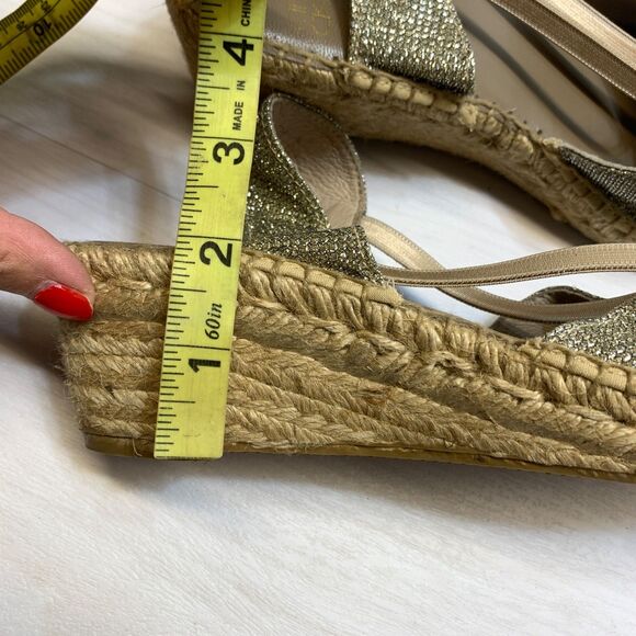 Andre Assous Espadrille Wedge Sandal Women's Size 9 SIlver Slip On Glitter - Picture 9 of 9